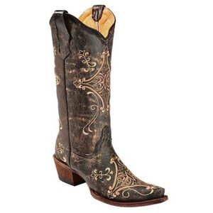 Circle G By Corral Women's Black Crackle / Bone Embroidery Boots Size 9